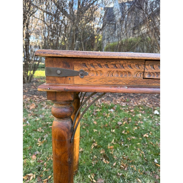Wood Vintage Indian Carved Wooden Console Table With Nailhead Design and Baluster Legs For Sale - Image 7 of 15