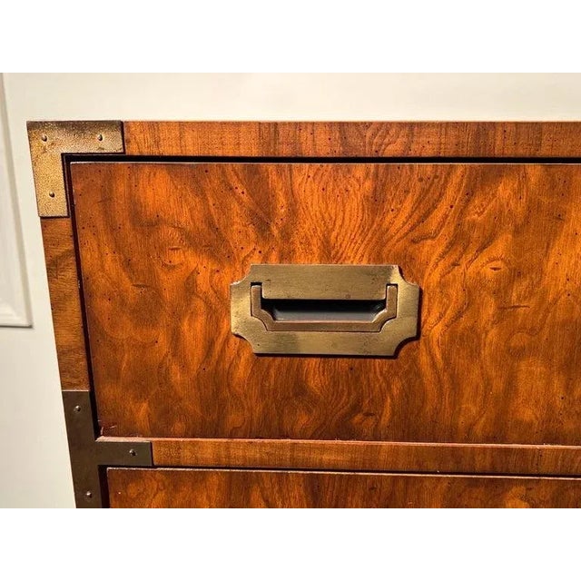 Brown Walnut Campaign Dresser in the Style of Henredon For Sale - Image 8 of 13