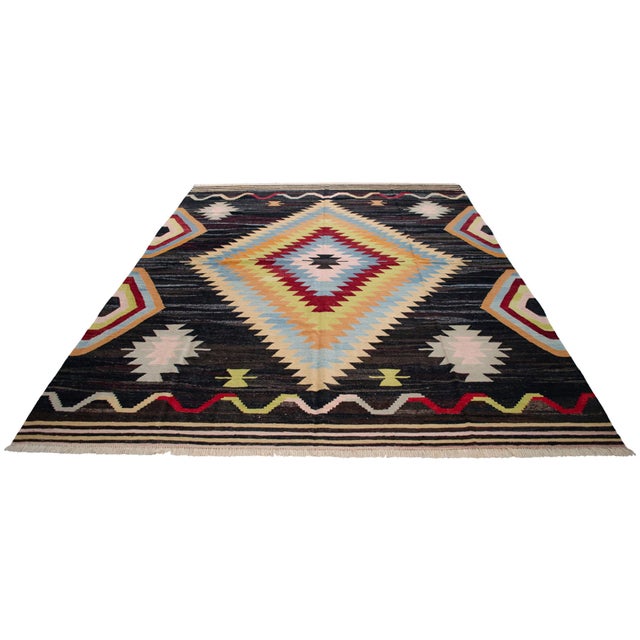 Textile 1990s Vintage Turkish Rug Hand Made Flat Weave Area Rug Kilim - 8′8″ X 11′5″ For Sale - Image 7 of 18