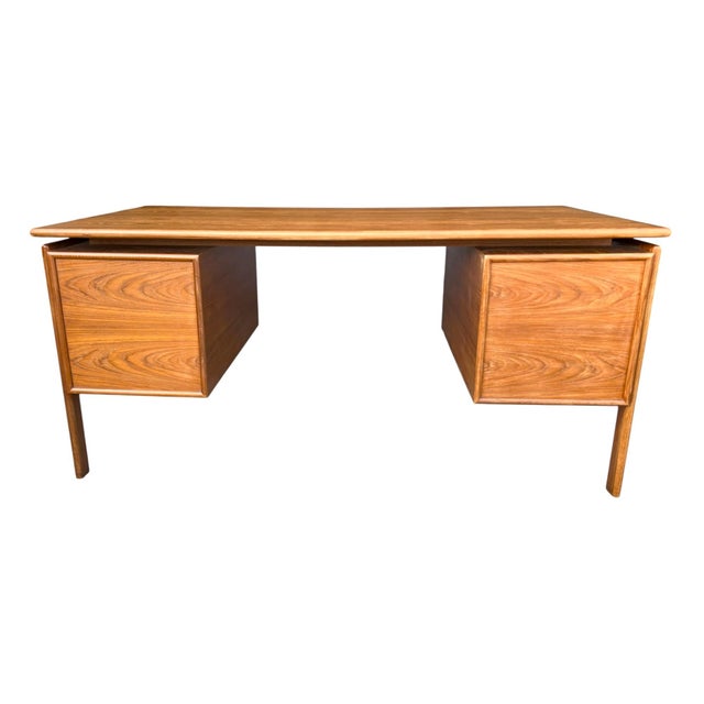 1960s Danish Modern Teak Floating-Top Desk With Pedestal Base and Drawers For Sale - Image 12 of 12