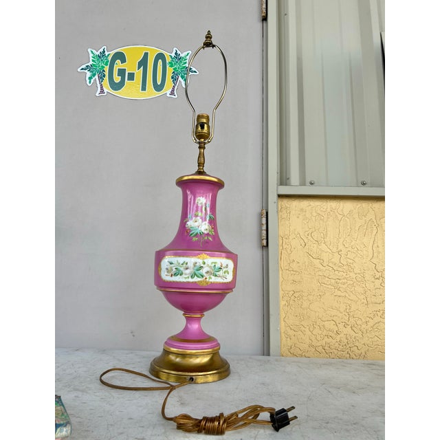 Pink Vintage French Sevres Style Pink Porcelain Urn Table Lamp With Dual-Sided Hand-Painted Scenes For Sale - Image 8 of 12