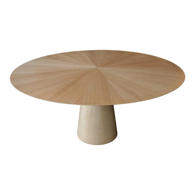 Custom Mid Century Style Round Oak Dining Table With Pedestal Base