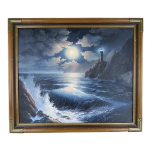 Vintage June Nelson Framed Oil on Canvas Seascape
