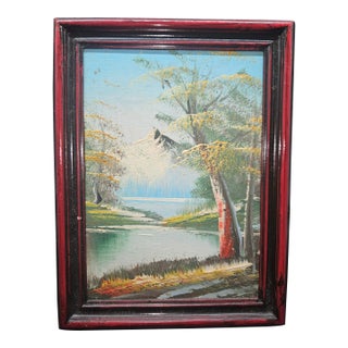 Vintage Miniature Original Impressionist Forest Stream Oil Painting For Sale