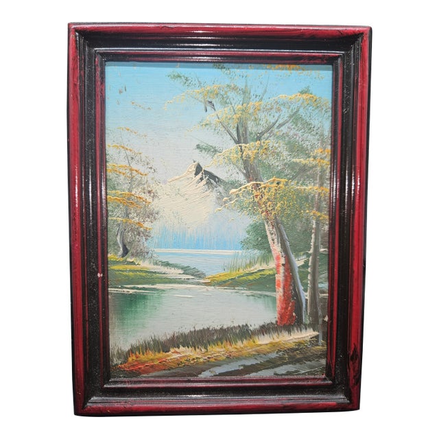 Vintage Miniature Original Impressionist Forest Stream Oil Painting For Sale