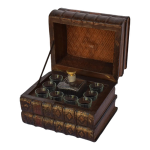 French Early 1900s Stack of Leather Books Tantalus Liquor / Drinks Box