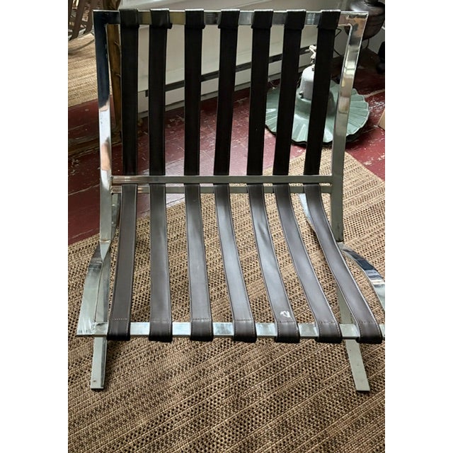 Brown Vintage Barcelona Style Chrome and Leather Chair For Sale - Image 8 of 12