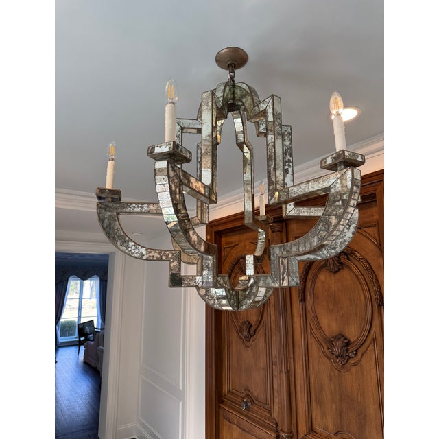 Niermann Weeks Lido Antiqued Mirror Chandelier – 6 Light – 38” Diameter For Sale - Image 11 of 18