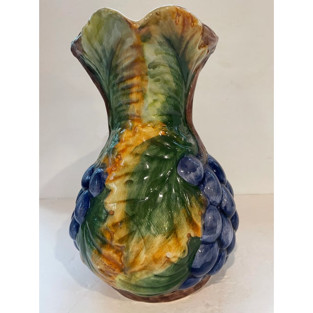 Contemporary Italian Hand Painted Ceramic Pottery Pitcher With Grapes For Sale - Image 3 of 8