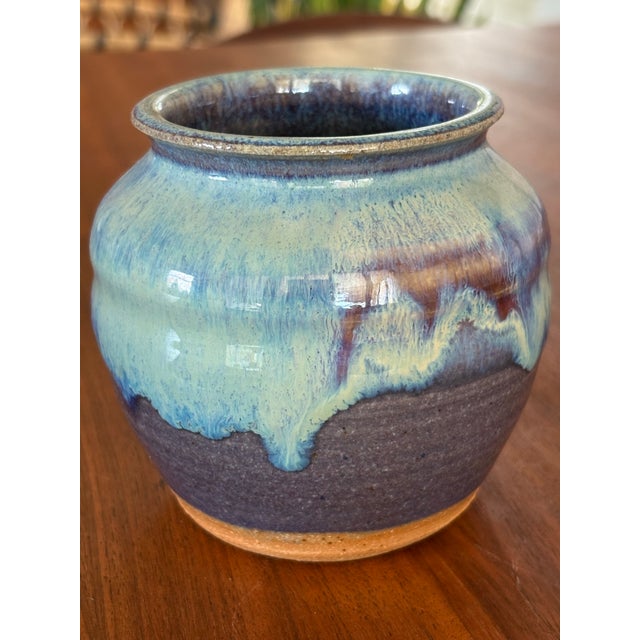 Arts & Crafts Ephraim Pottery Small Arts & Crafts Cabinet Vase – Blue & Teal Drip Glaze For Sale - Image 3 of 7