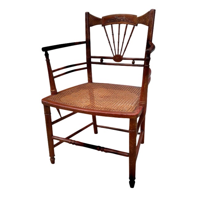 Red & Gilt & Painted Chinoiserie Armchair For Sale