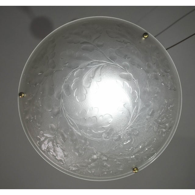 Glass French Art Deco Glass Bowl Pendant Chandelier With Floral Pattern, 1950 For Sale - Image 7 of 12