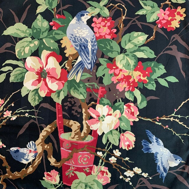 Designer Richloom Black Blue Red Green Pink Bluebird Botanical Floral Fabric Sample For Sale - Image 4 of 4