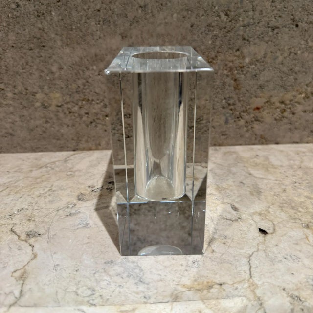 1980s Crystal Square Flower Bud Vase by Tizo Modern Design, Crystal 1980s Post-Modern For Sale - Image 5 of 9
