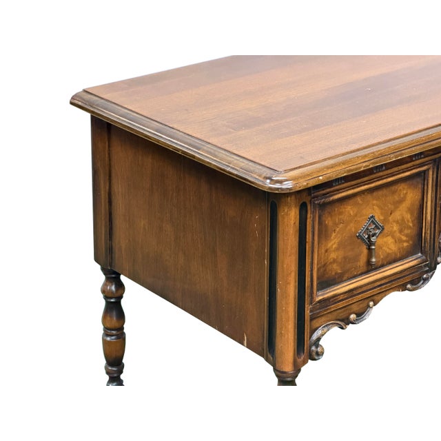 Vintage Western Revival Drawers Turned Decorative Legs Desk For Sale - Image 12 of 16