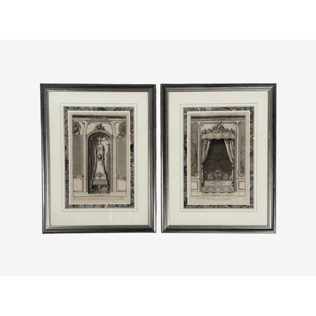 Late 20th Century Neoclassical, Four Framed Architectural Drawings of French Interiors, 20th C. For Sale - Image 5 of 10