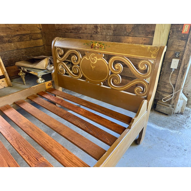 Vintage Hand-Painted Country Provincial Wooden Bed Frame For Sale In New York - Image 6 of 13