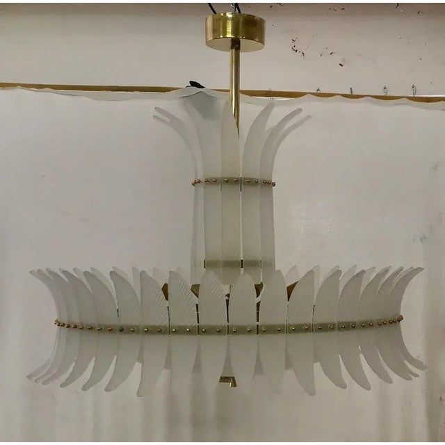 Mid-Century Round Murano Art Glass and Brass Chandelier, 2000s For Sale - Image 4 of 11