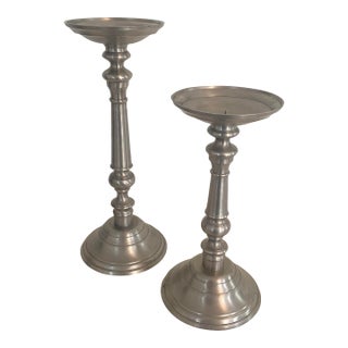 Vintage Eddie Bauer X-Tall Brass With Pewter Finish Pillar Candle Holders- Set of 2 For Sale