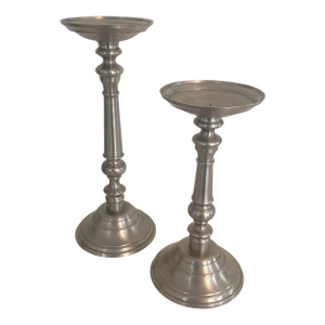 Vintage Eddie Bauer X-Tall Brass With Pewter Finish Pillar Candle Holders- Set of 2
