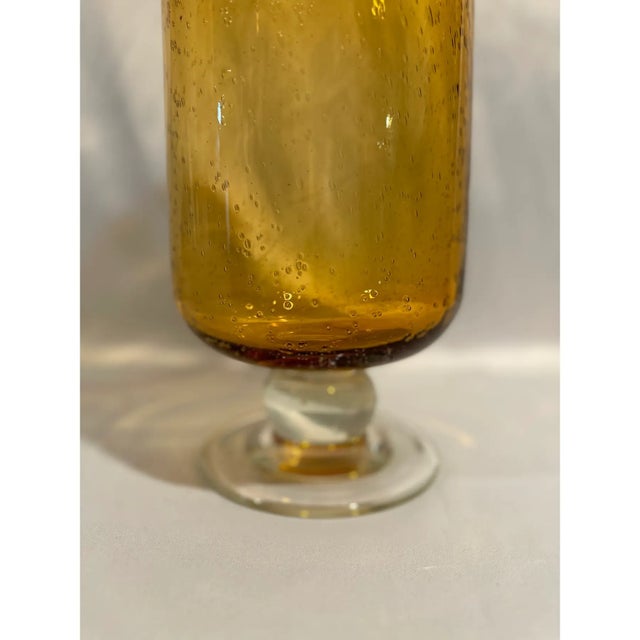 Contemporary Seed Buble Tall Amber Footed Art Glass Vase For Sale - Image 3 of 4