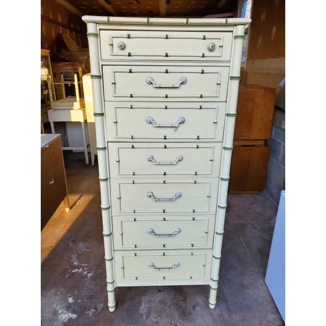 Overall good condition vintage Thomasville faux bamboo lingerie chest. Has some marks from age and use. Little space where...