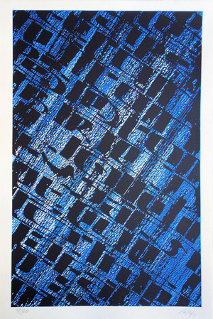 Frank Lalou, Composition abstraite en bleu, Lithograph
