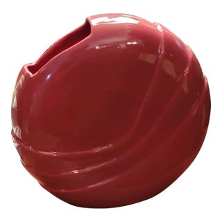 Vintage Red Vase With Shell Design For Sale