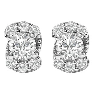 Sterling Silver 1/3 Cttw Lab Grown Diamond Halo Swirl Stud Earrings For Sale