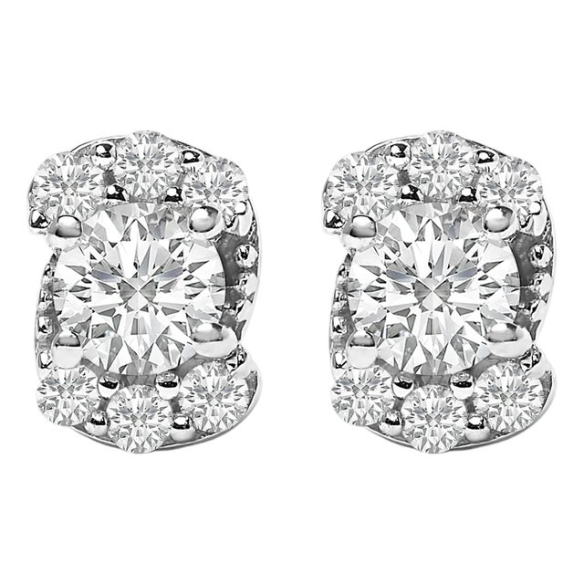 Sterling Silver 1/3 Cttw Lab Grown Diamond Halo Swirl Stud Earrings For Sale