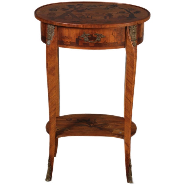 Brown Antique Louis XV Style Side Tables with Chinoiserie Inlay, 1920s, Set of 2 For Sale - Image 8 of 18