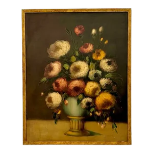 Vintage Floral Still Life Oil on Canvas