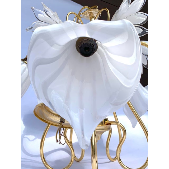Italian Murano Glass Calla Lily GoldPlated Brass Chandelier by Franco