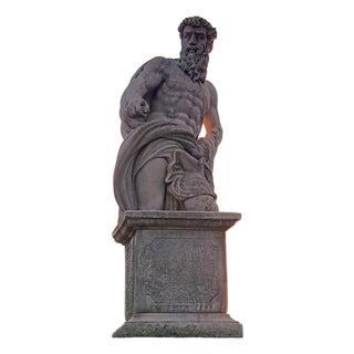 Antique Italian Marble Zeus Statue with Base, 1900 For Sale