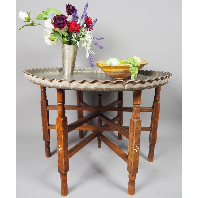 Oriental Islamic Engraved Copper Table Tray, 1930s For Sale - Image 14 of 18