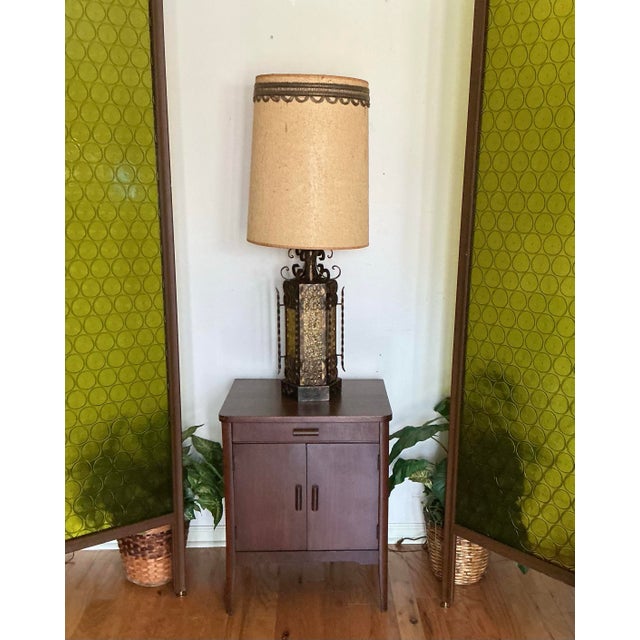 Pair Vintage Mid-Century Spanish Revival Table Lamps Wrought Iron Glass Panels, C. 60s For Sale In Greenville, SC - Image 6 of 12