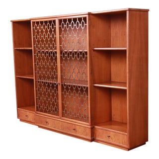 John Widdicomb Mid-Century Modern Walnut, Burl, and Brass Bookcase, 1950s For Sale
