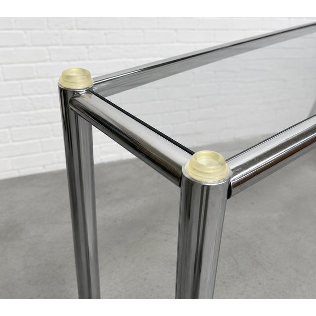 Mid Century Modern Chrome + Smoked Glass Console Table, C. 1960's For Sale - Image 12 of 13
