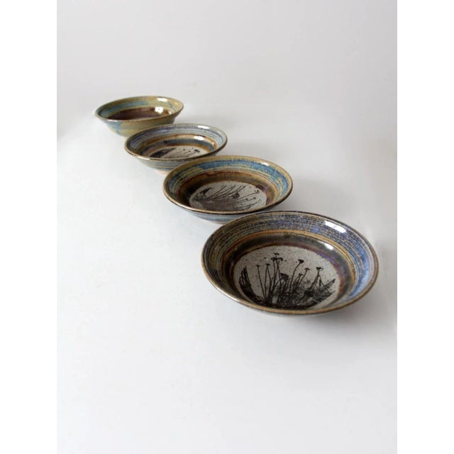 Late 20th Century Vintage Studio Pottery Bowls- Set of 4 For Sale - Image 5 of 13