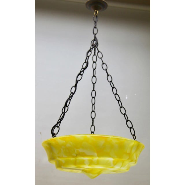 Art Deco Scailmont Belgium Glass Shade Ceiling Lamp, 1930s For Sale - Image 3 of 12