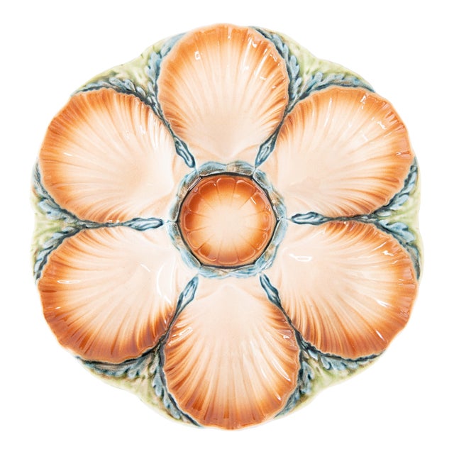 Antique French Sarreguemines Majolica Oyster Plate, Circa 1870 For Sale