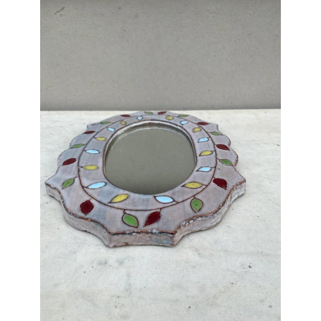 Mid-Century Modern Mid-Century French Ceramic Leaves Oval Mirror For Sale - Image 3 of 6