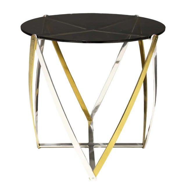 Mid 20th Century Mid 20th Century Smoked Glass Top in Brass and Brushed Aluminum End Table Attributed to John Vesey For Sale - Image 5 of 8
