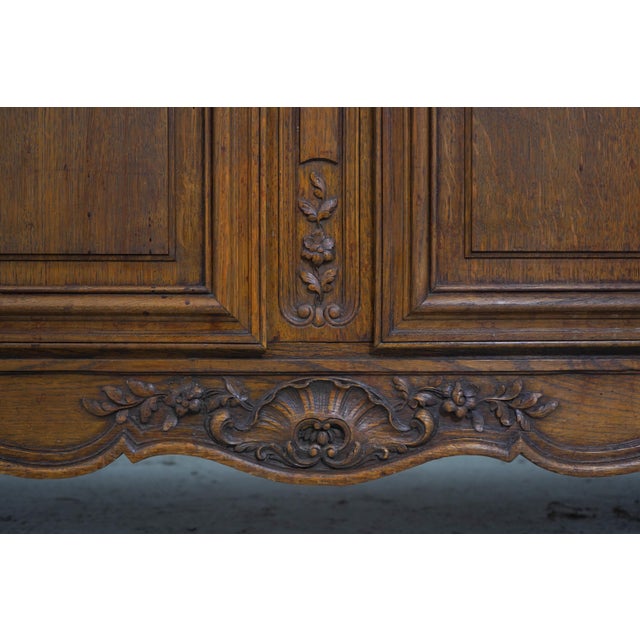 Maison Gouffe Vintage French Oak 4 Door Marble Top Console For Sale - Image 12 of 18