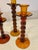 Transitional Set of Three Amber Colored Glass Candlesticks For Sale - Image 3 of 7