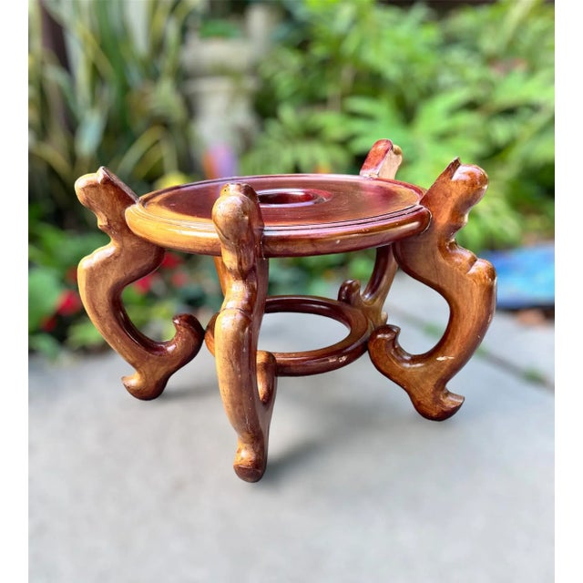 Large Chinese Rosewood Carved Pedestal Base Stand Fish Bowl Planter Jardiniere For Sale - Image 4 of 12