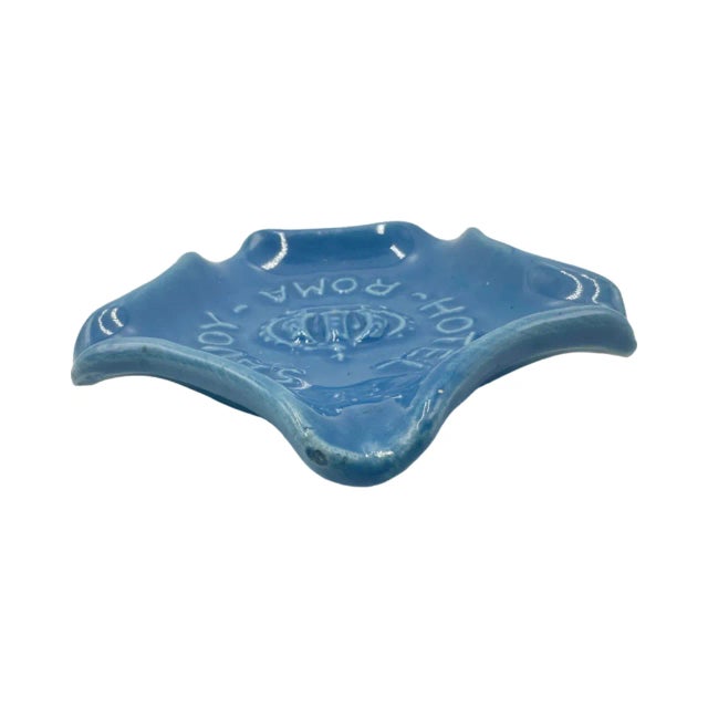 Vintage Hotel Savoy Roma Ashtray Rome, Italy Blue Ceramic Dish Trinket Catchall For Sale In Washington DC - Image 6 of 12