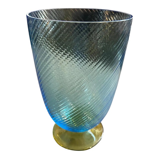 1980s Modern Blue and Yellow Murano Glass Vase by Carlo Moretti For Sale
