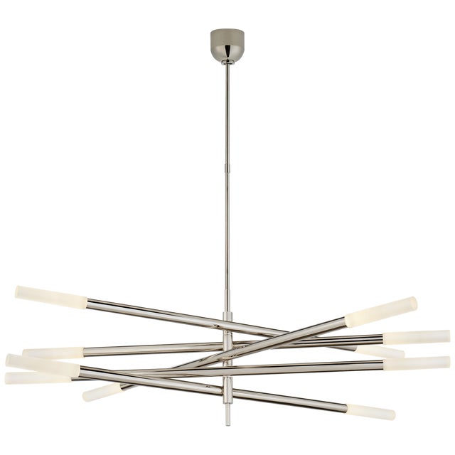 Kelly Wearstler for Visual Comfort Signature Rousseau Grande Ten Light Articulating Chandelier in Polished Nickel with Etched Crystal For Sale