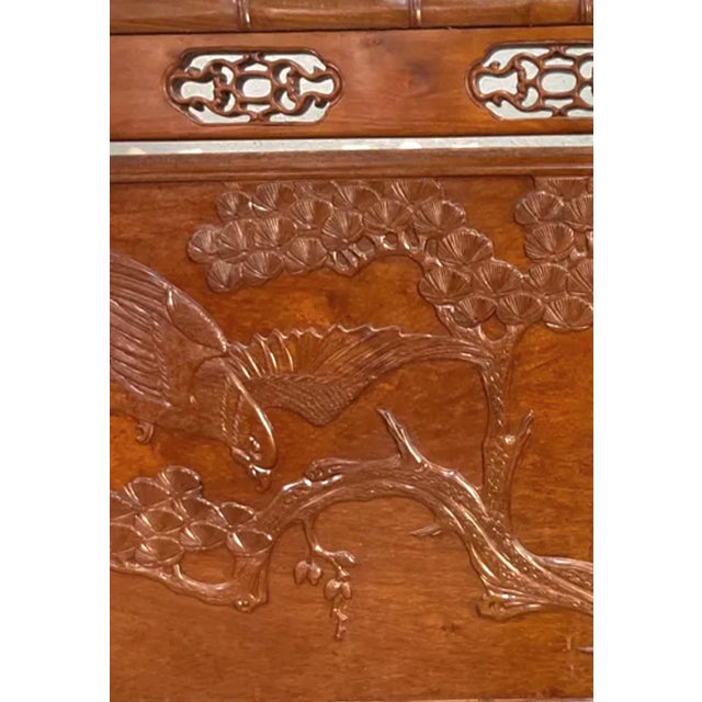 Late 19th Century Antique Chinese Carved Huanghuali Wood Table Screen - Eagle and Pine Motif For Sale - Image 5 of 7